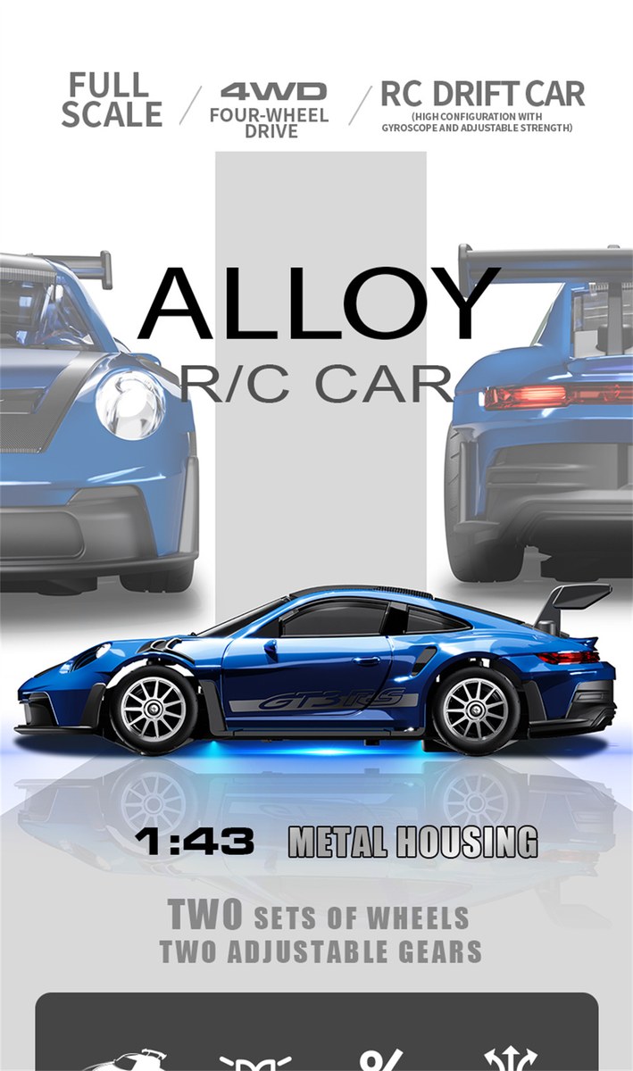 RC Driftauto 1:43 met Gyro - 4WD, LED en Fernbediening 13