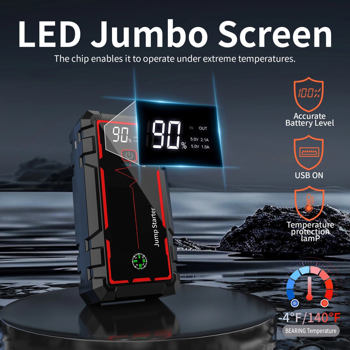 Draagbare autostarter 12000mAh 1600A voor 12V voertuigen 3