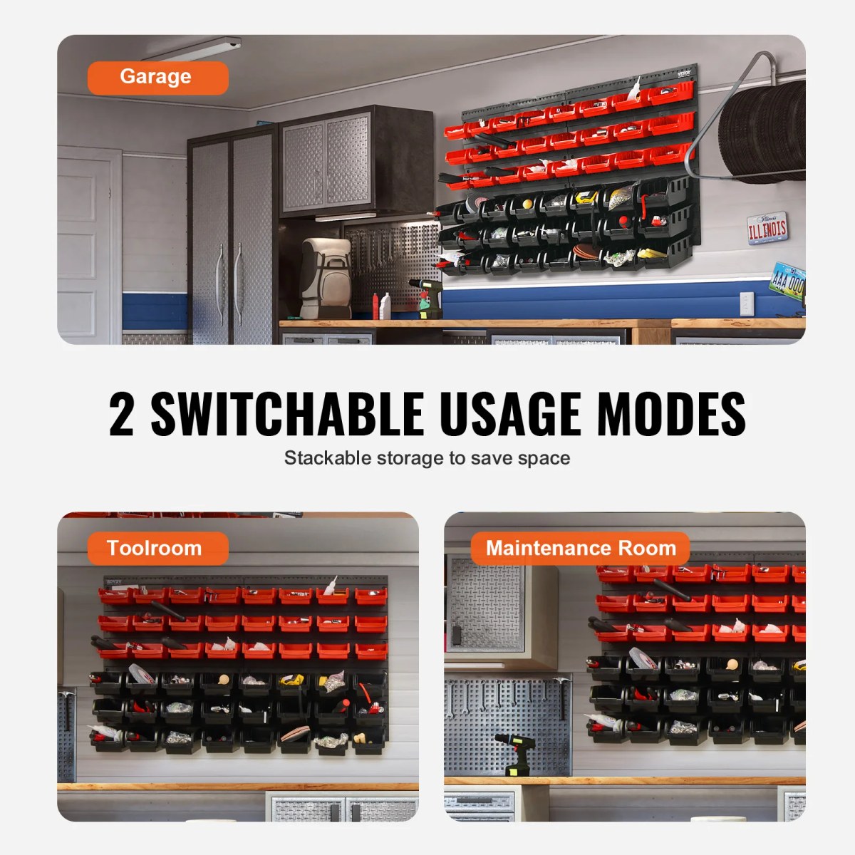Wandmontage Opbergbakken Set voor Garage en Werkplaats 7